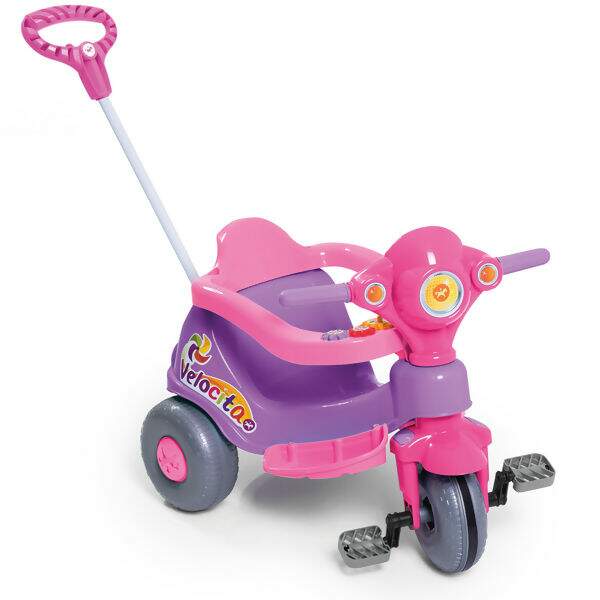 Triciclo Infantil Baby City Menina com Empurrador - Rosa